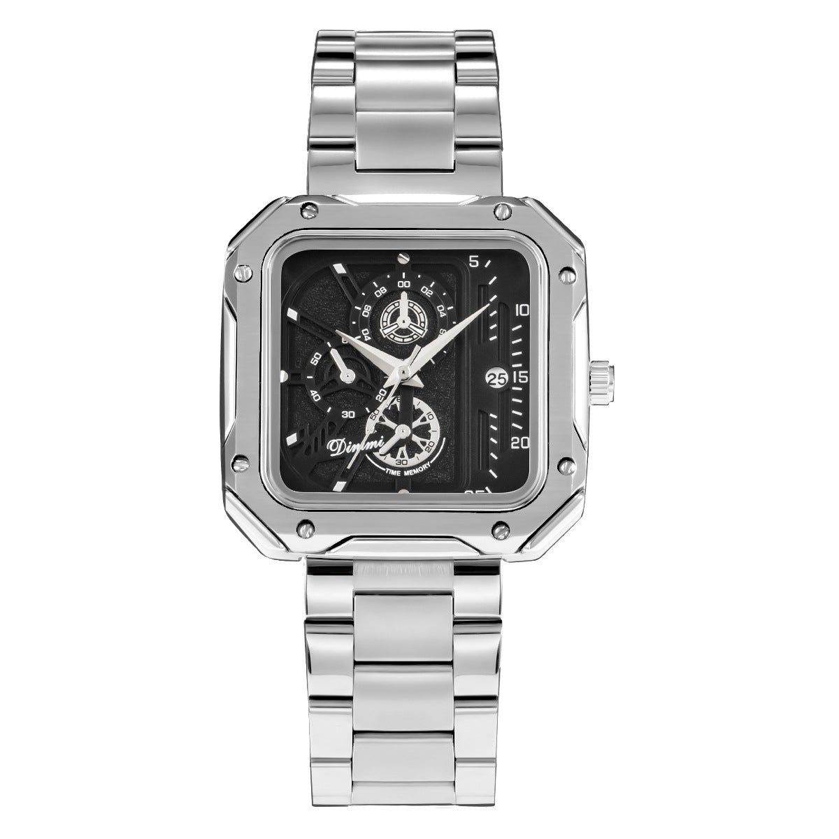 Unisex Couple Square Dial Watch with Steel Bracelet