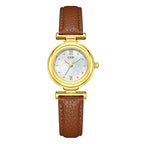 Women's Mother-of-Pearl Small Round Leather-Strap Quartz Watch