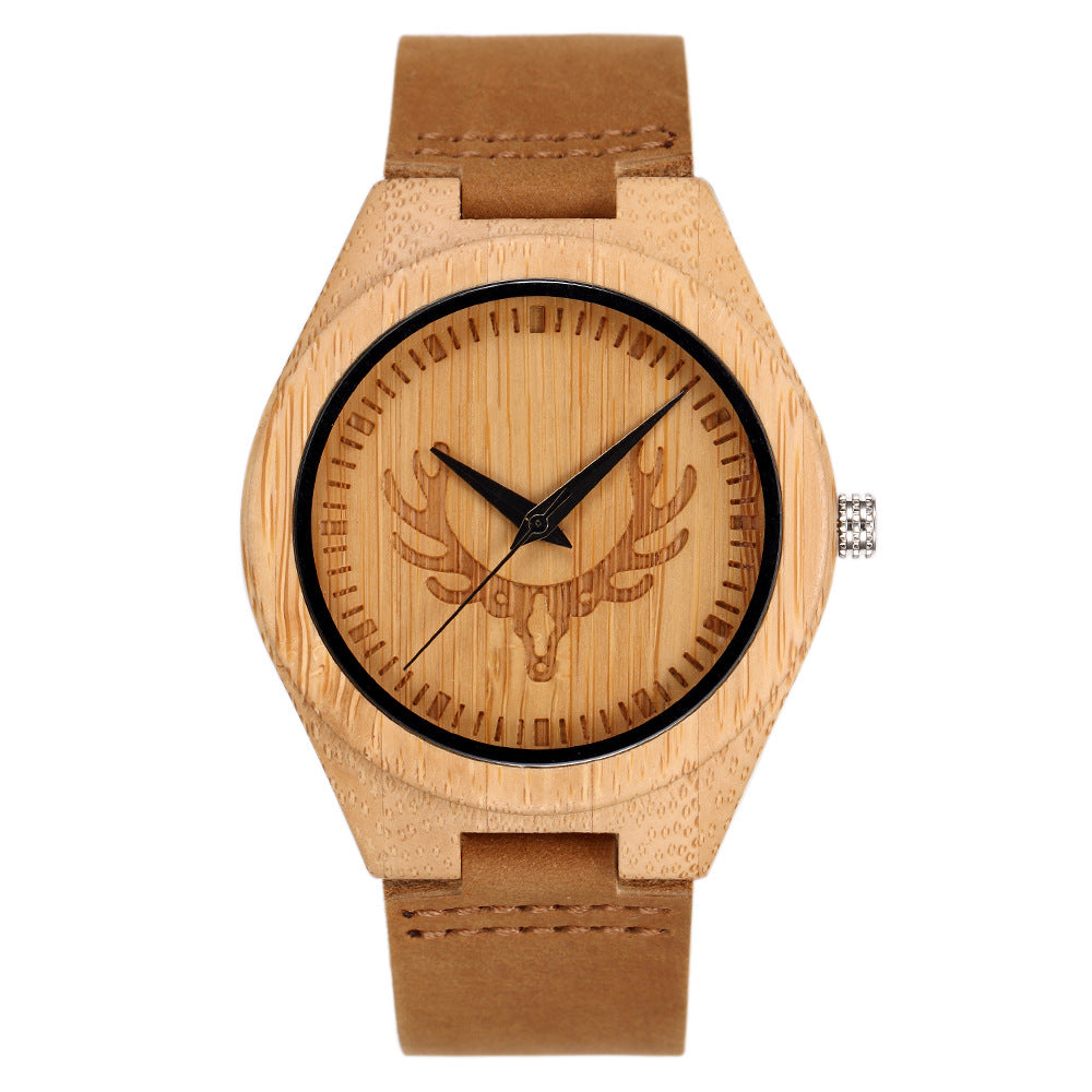 Men's Classic Bamboo-Wood Minimalist Quartz Watch