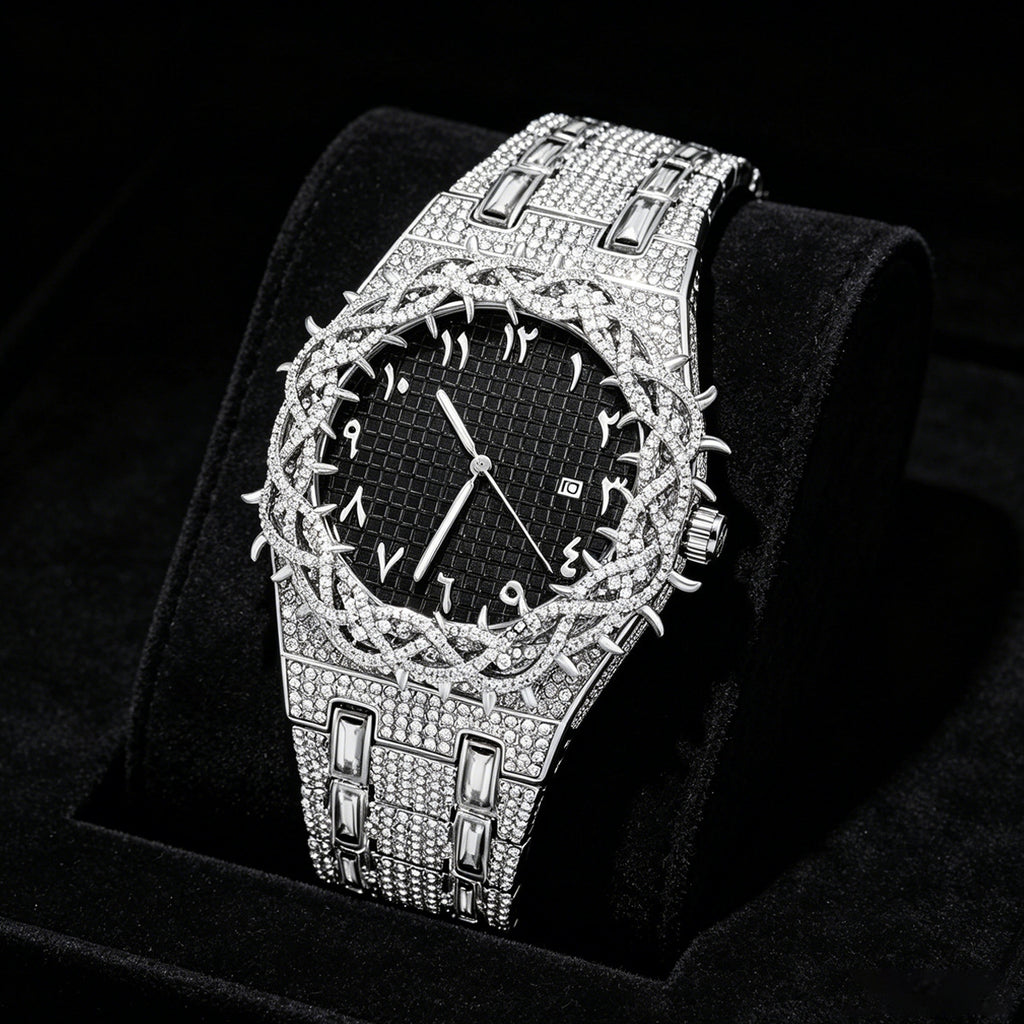 Men's Full-Rhinestone Hip-Hop Large-Dial Waterproof Watch