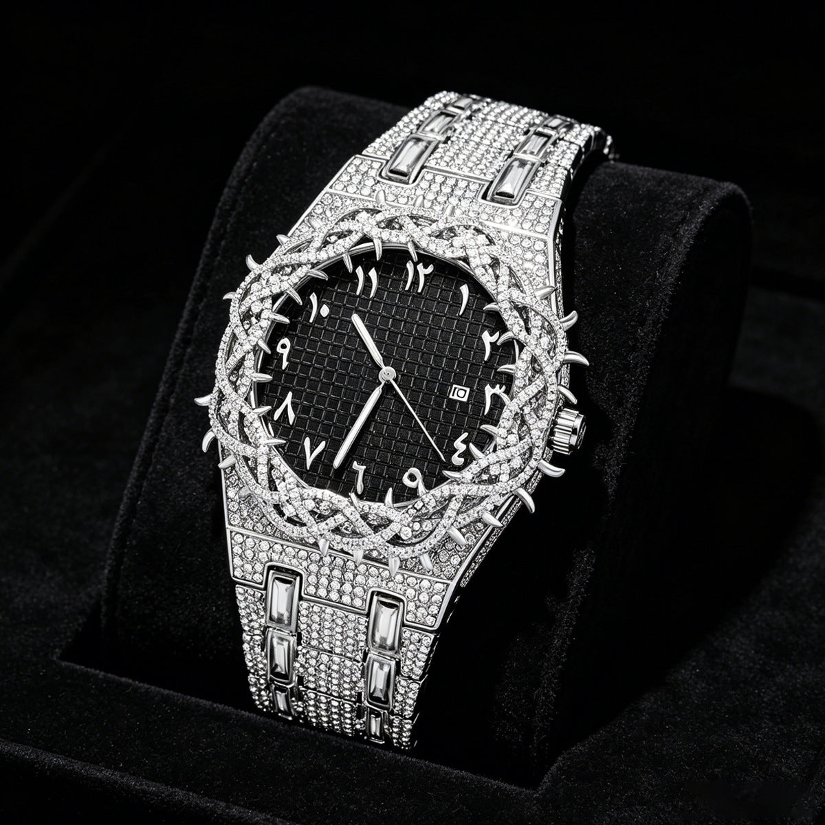 Men's Full-Rhinestone Hip-Hop Large-Dial Waterproof Watch