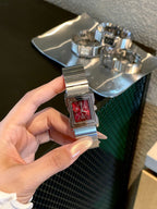Women's Vintage Small Square Silver Bamboo Steel-Band Quartz Watch