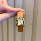 Women's Irregular Wavy Small Square Litchi-Leather French Vintage Watch