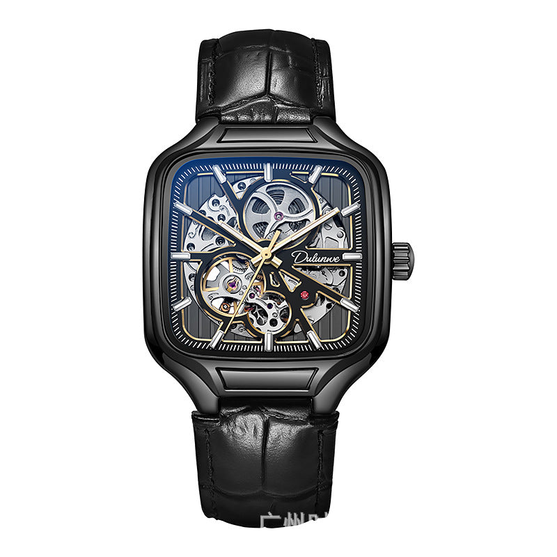 GESMART Men's Small Square Automatic Mechanical Skeleton Watch Luminous Water Resistant Fashion Trendy