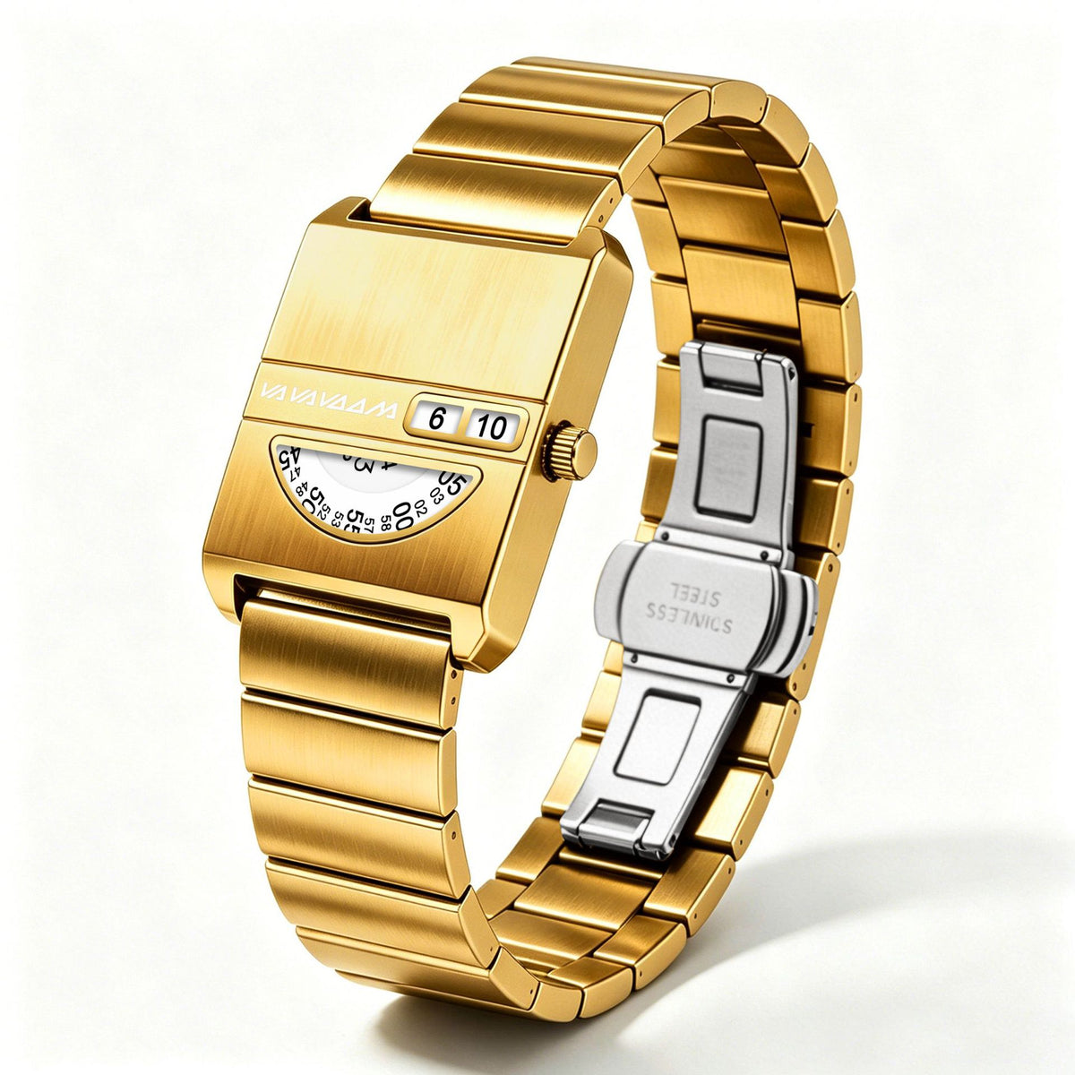 GESMART 2026 New Square Men's Watch No Hands Creative Minimalist Retro Calendar Steel Band Wristwatch