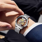 Men's See-Through Skeleton Quartz Watch, Luminous with Steel Case