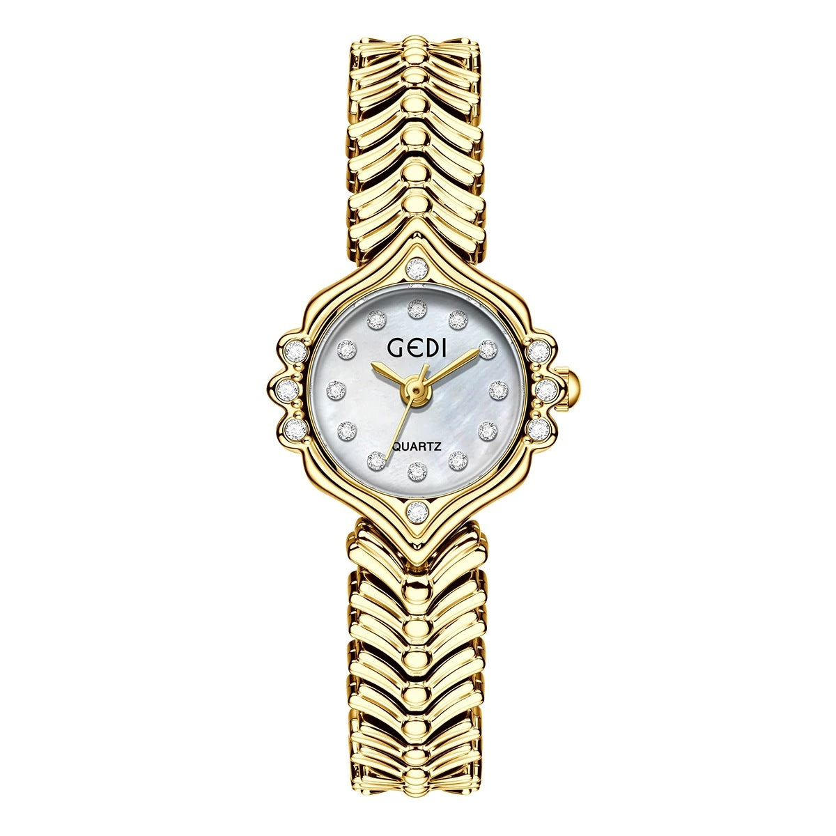 Women's Mother-of-Pearl Small-Dial Rhinestone Fishtail-Chain Quartz Watch
