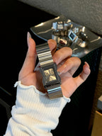 Women's Vintage Small Square Silver Bamboo Steel-Band Quartz Watch