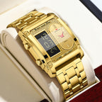 GESMART Men's Dual Movement Dual Display Square Digital Watch Multifunction Water Resistant Creative