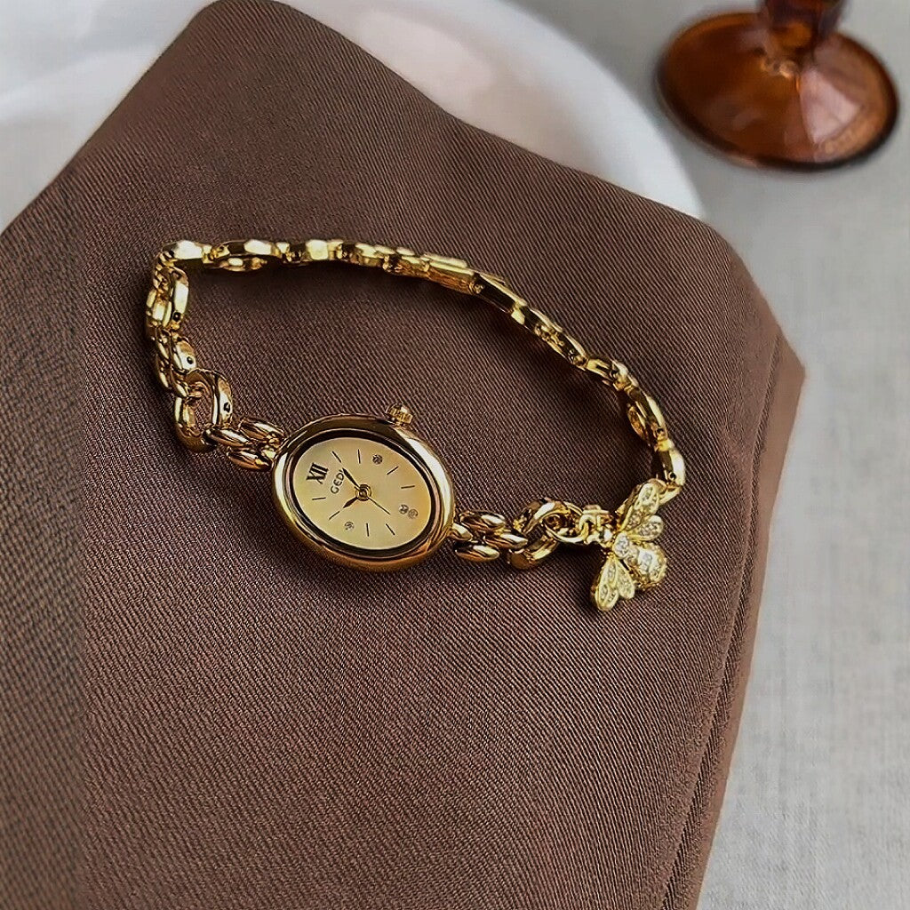 Women's Gold Bee-Pendant Bracelet Quartz Watch