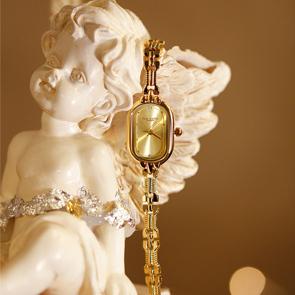 GESMART Women's Gold Tone Bracelet Quartz Watch British Style Niche Luxury Vintage Fashion