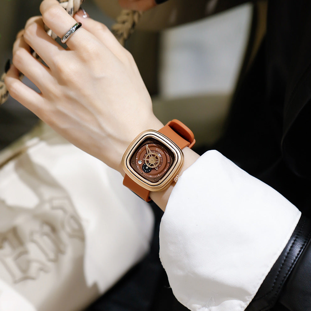 GESMART 2023 New Women's Square Quartz Watch Silicone Band Minimalist Casual Luxury Style