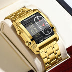GESMART Men's Dual Movement Dual Display Square Digital Watch Multifunction Water Resistant Creative
