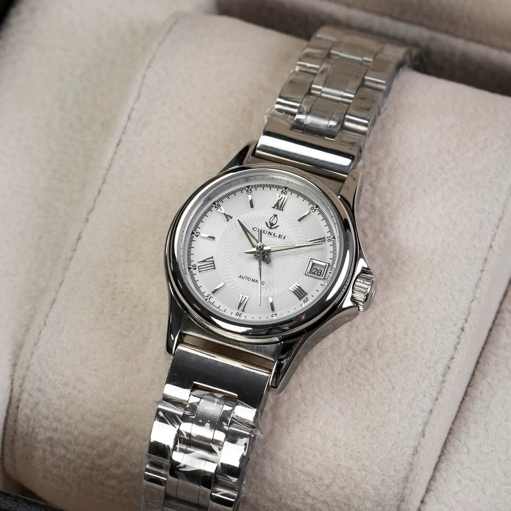 Chunlei Ladies Mechanical Watch Date Leather Strap Steel Minimalist Student