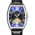 GESMART Men's Tonneau Shape Tourbillon Automatic Mechanical Watch Sun Moon Stars Design