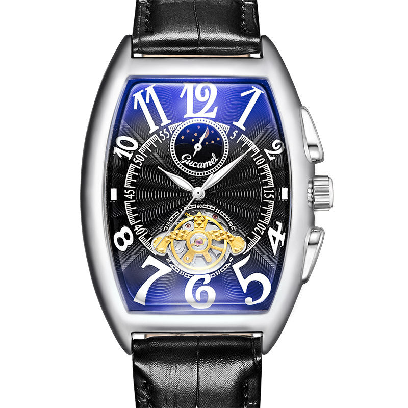 GESMART Men's Tonneau Shape Tourbillon Automatic Mechanical Watch Sun Moon Stars Design