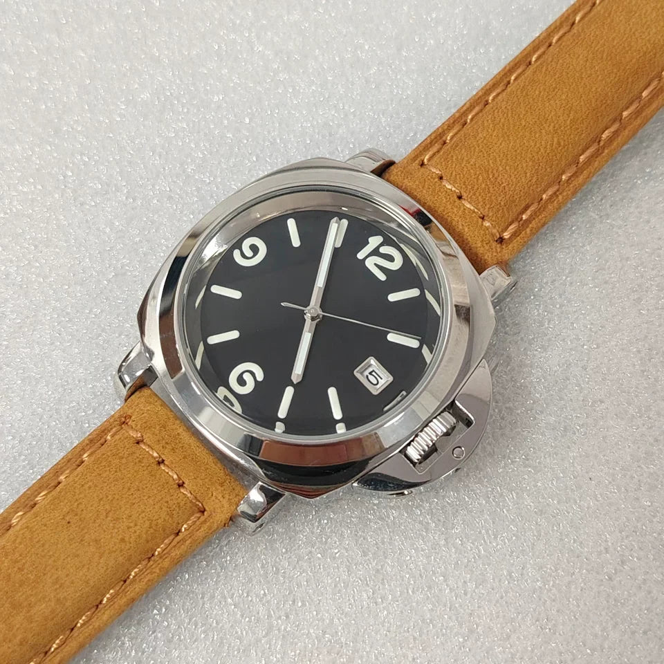 Men's 40mm Automatic Watch Polished Steel Case Green Lume Dial NH35 Movement