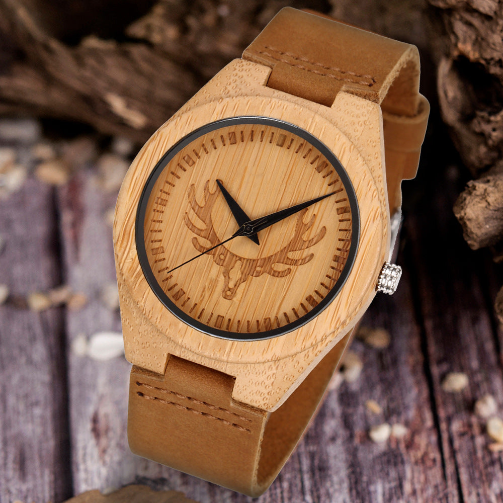 Men's Classic Bamboo-Wood Minimalist Quartz Watch