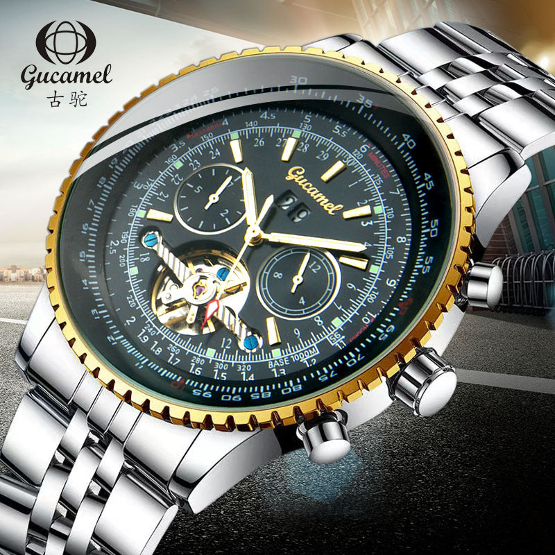 GESMART Men's Skeleton Tourbillon Automatic Mechanical Watch Large Dial Business Wristwatch