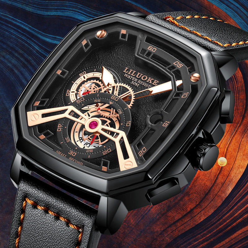 GESMART Men's Square Quartz Watch Luminous Water Resistant Trendy Fashion Casual Wristwatch