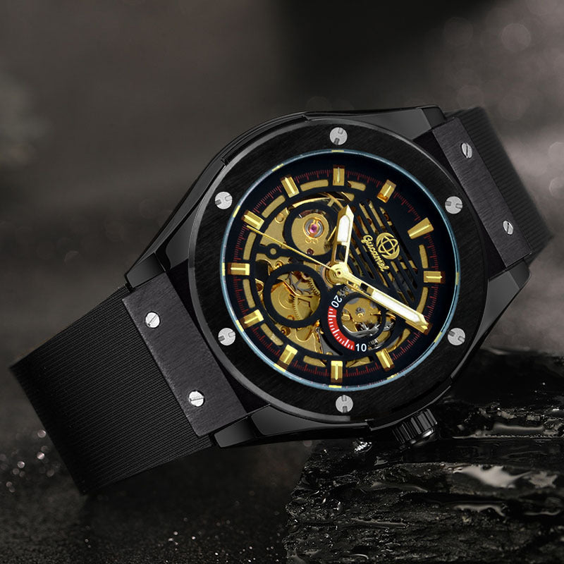 GESMART Men's 2023 New Skeleton Automatic Mechanical Watch Silicone Band Business Trendy