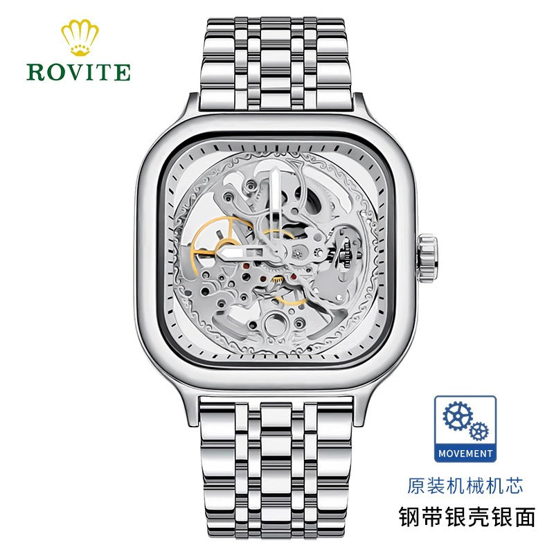 GESMART Men's Square Automatic Mechanical Skeleton Watch Luminous High Grade Trendy