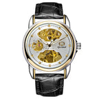 GESMART Men's Korean Style Double Sided Skeleton Automatic Mechanical Watch Business Fashion