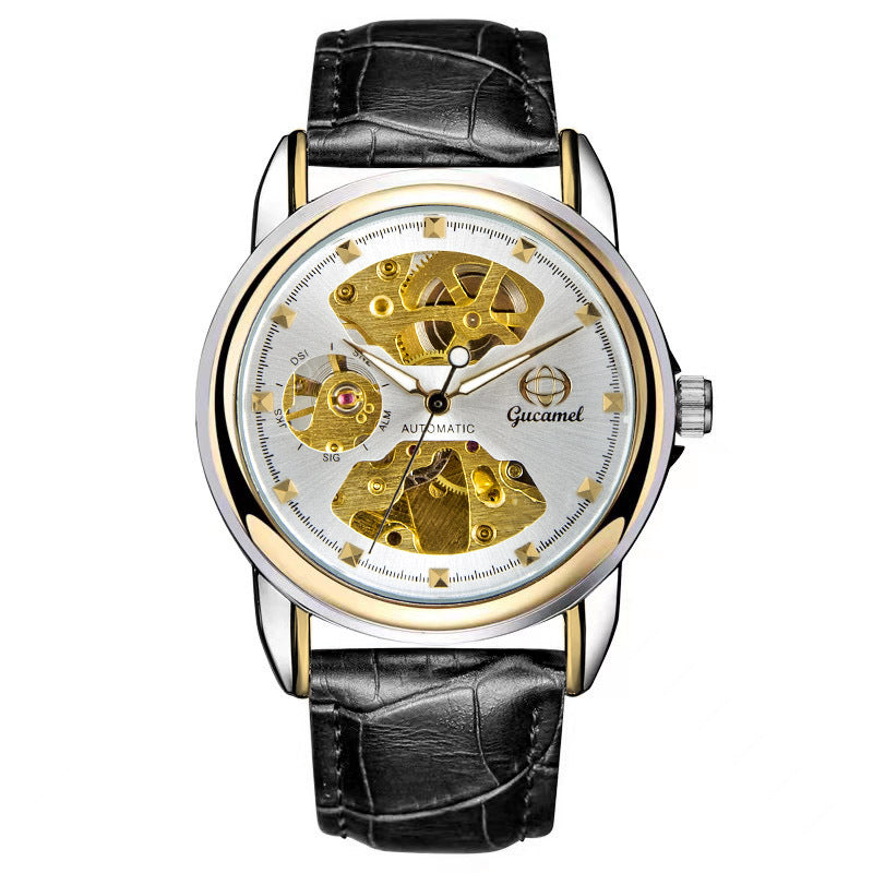 GESMART Men's Korean Style Double Sided Skeleton Automatic Mechanical Watch Business Fashion
