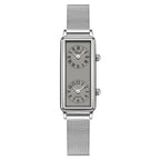 Women's Vintage Roman Numeral Small Square Dual-Time Mesh-Band Quartz Watch