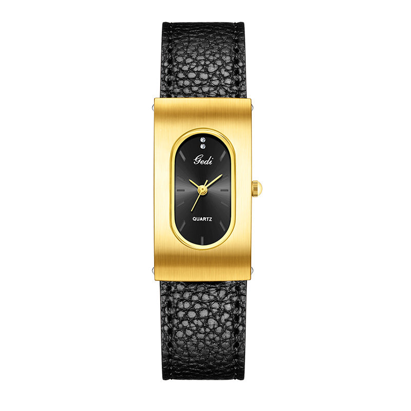 GESMART Women's Retro Square Oval Quartz Watch Leather Band Niche Minimalist Commuter