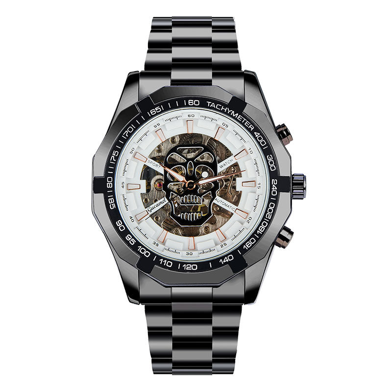 GESMART Men's Gold Tone Skeleton Automatic Mechanical Watch Skull Design Business Trendy