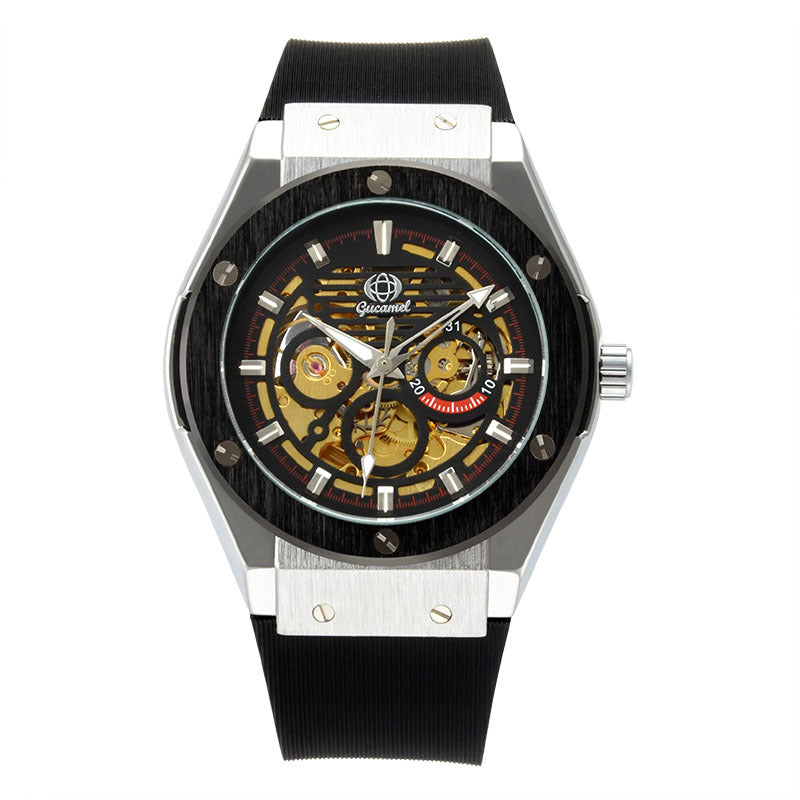 GESMART Men's 2022 New Skeleton Automatic Mechanical Watch Silicone Band Business Trendy