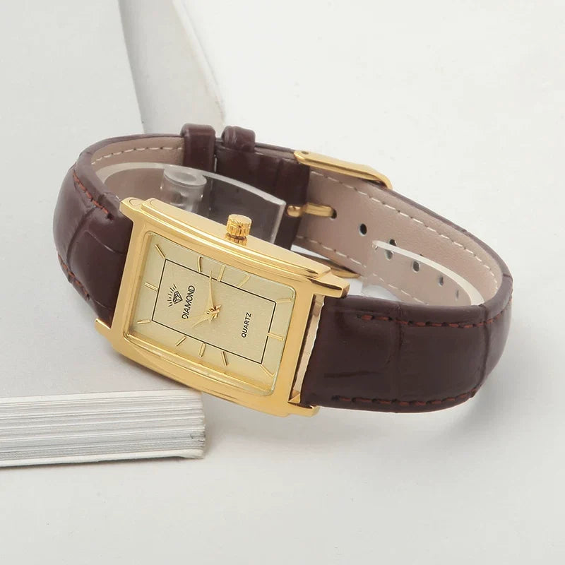 Diamond Brand Vintage Quartz Watch Titanium Rectangular Leather Strap NOS New