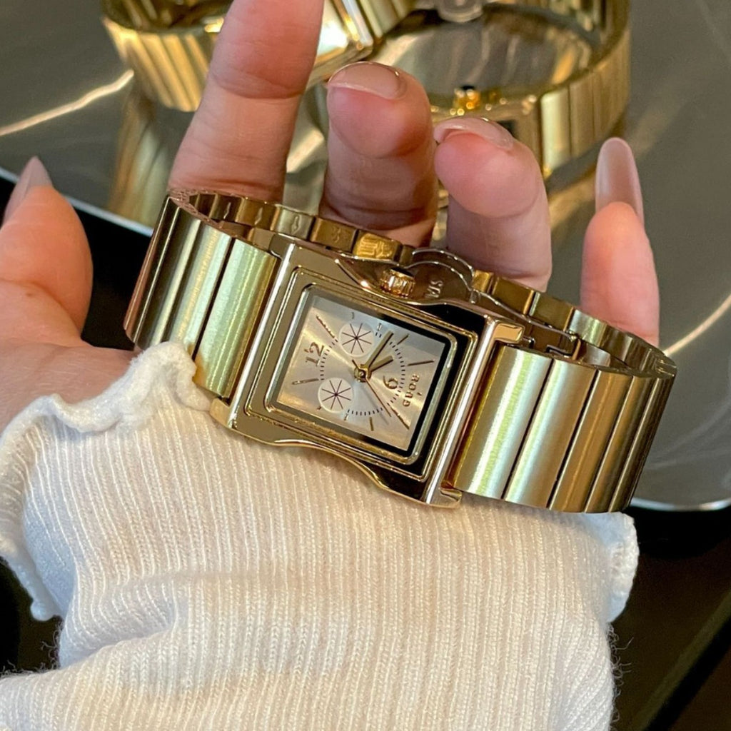 Women's Gold Steel-Band Small Square Vintage Quartz Watch