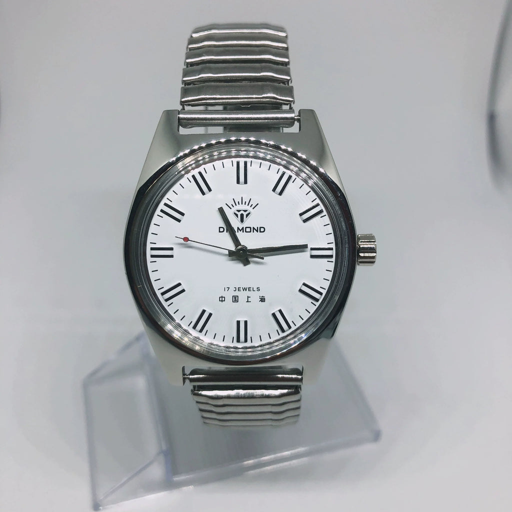 Diamond Brand Men's Manual Wind Watch 17 Jewels Skeleton Shanghai