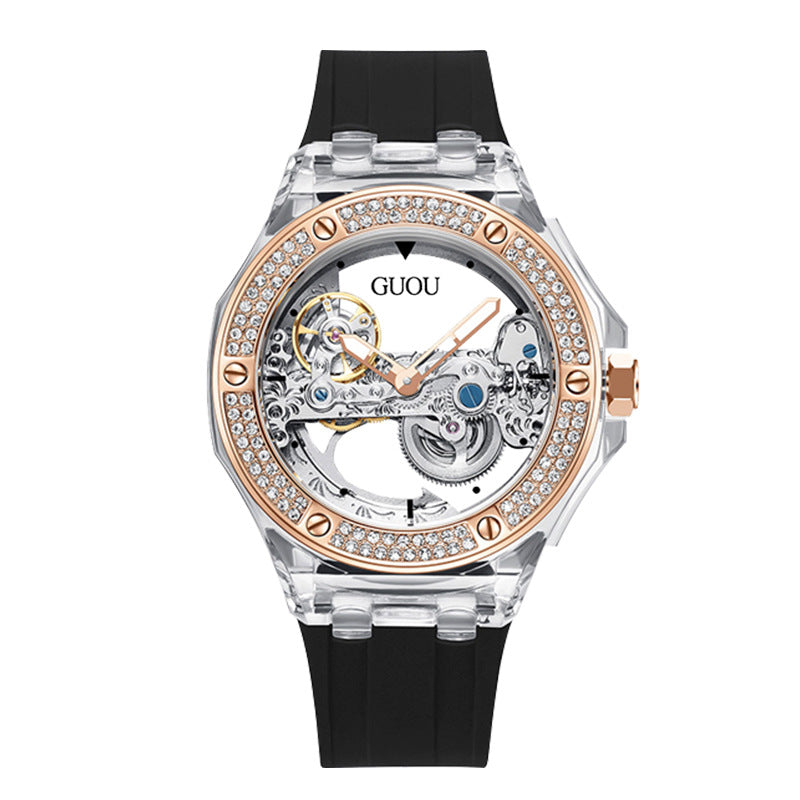 Women's Rhinestone Dial Watch with Soft Silicone Strap