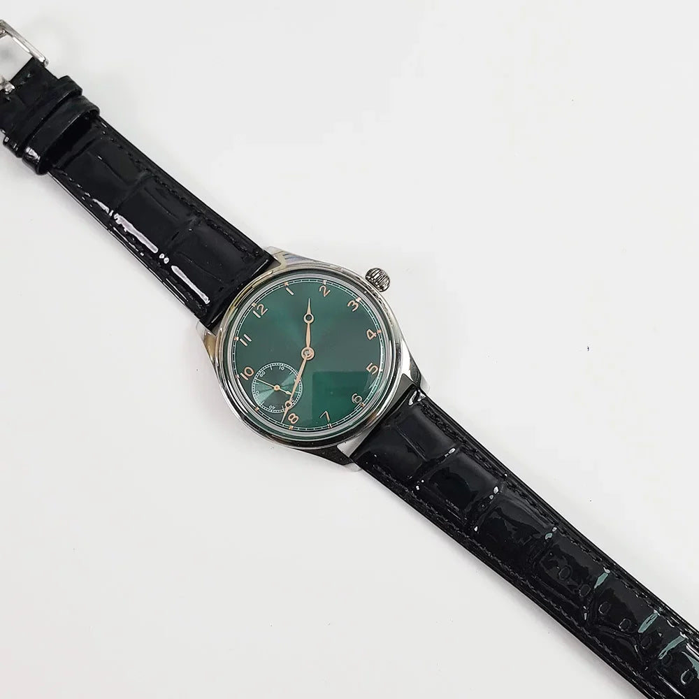 Men's 42mm Manual Wind Watch ST3600 Movement Green Gold Pumpkin Crown