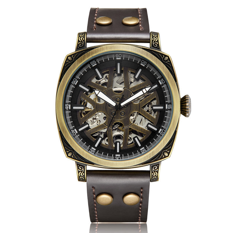 GESMART Men's New Automatic Mechanical Watch Multifunction Engraved Pattern Luminous Water Resistant