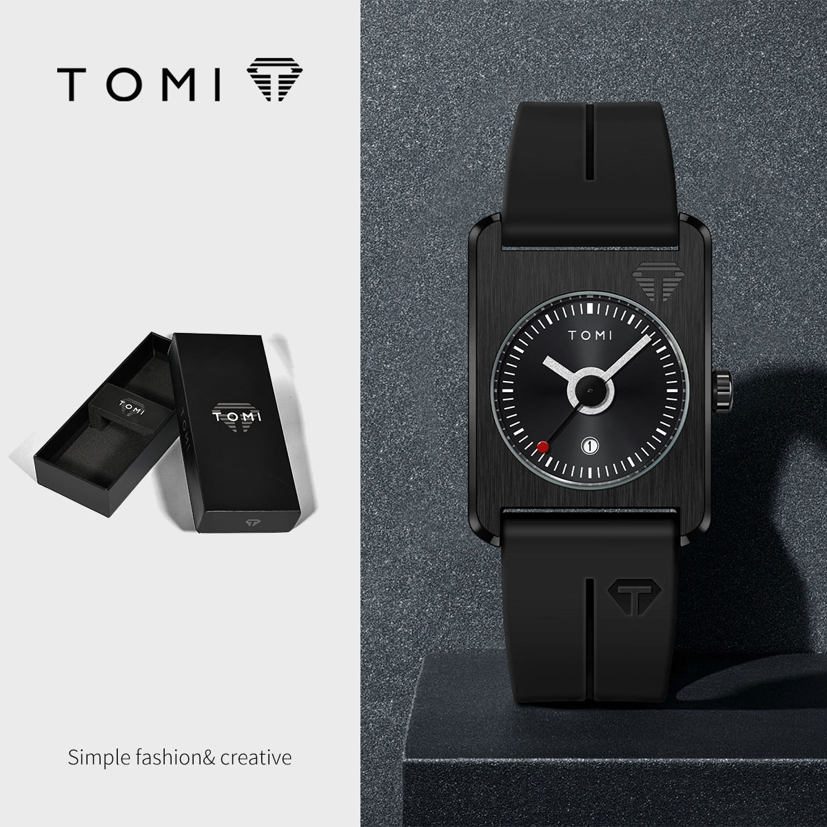 Unisex Square Calendar Student Rubber-Strap Watch