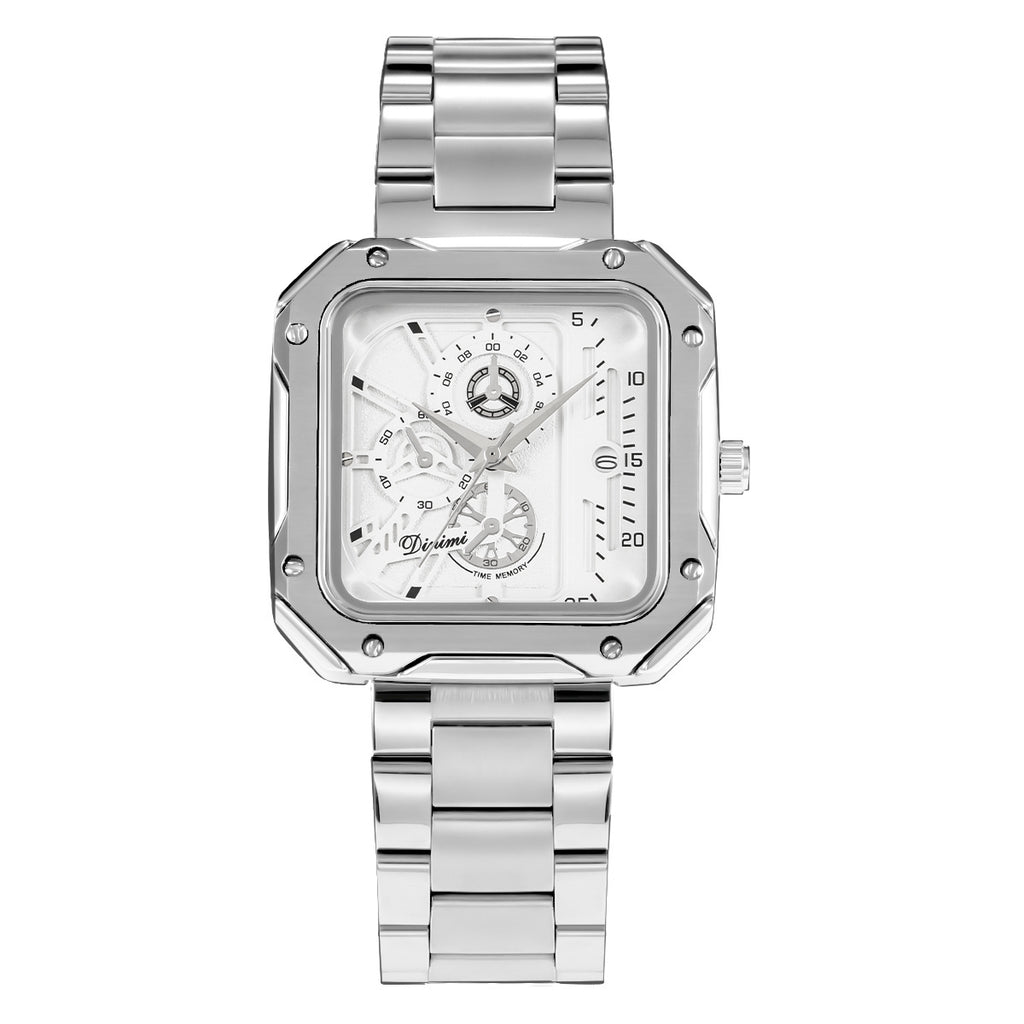 Unisex Couple Square Dial Watch with Steel Bracelet