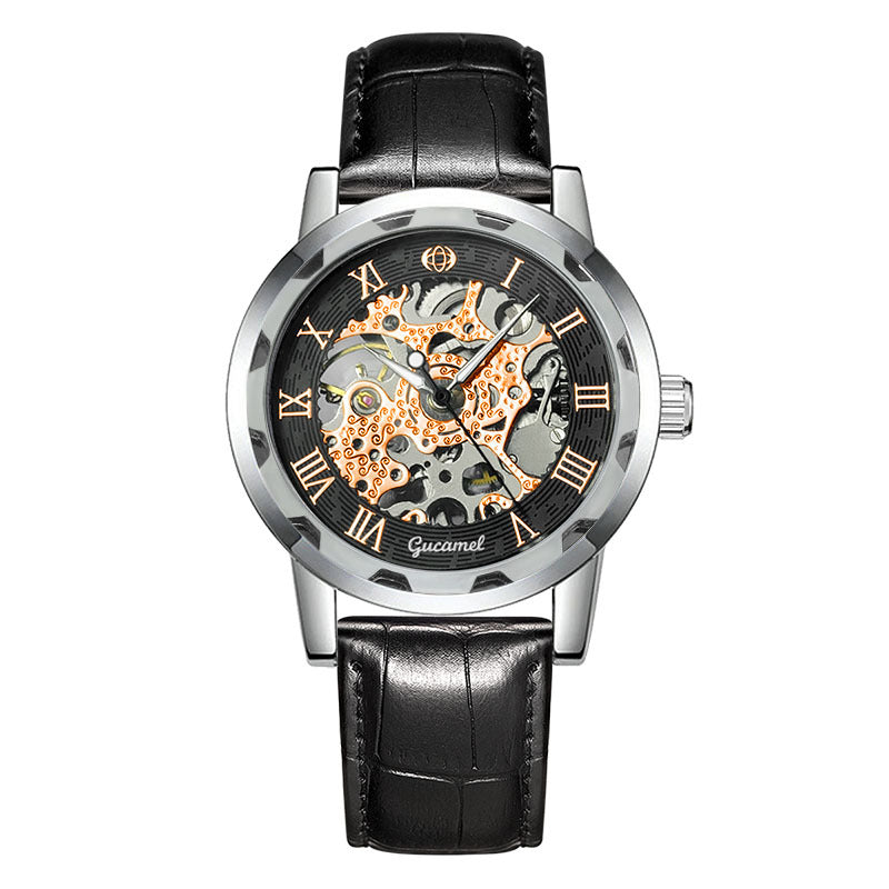 GESMART Men's Hand Winding Mechanical Skeleton Watch Exhibition Case Back Fashion