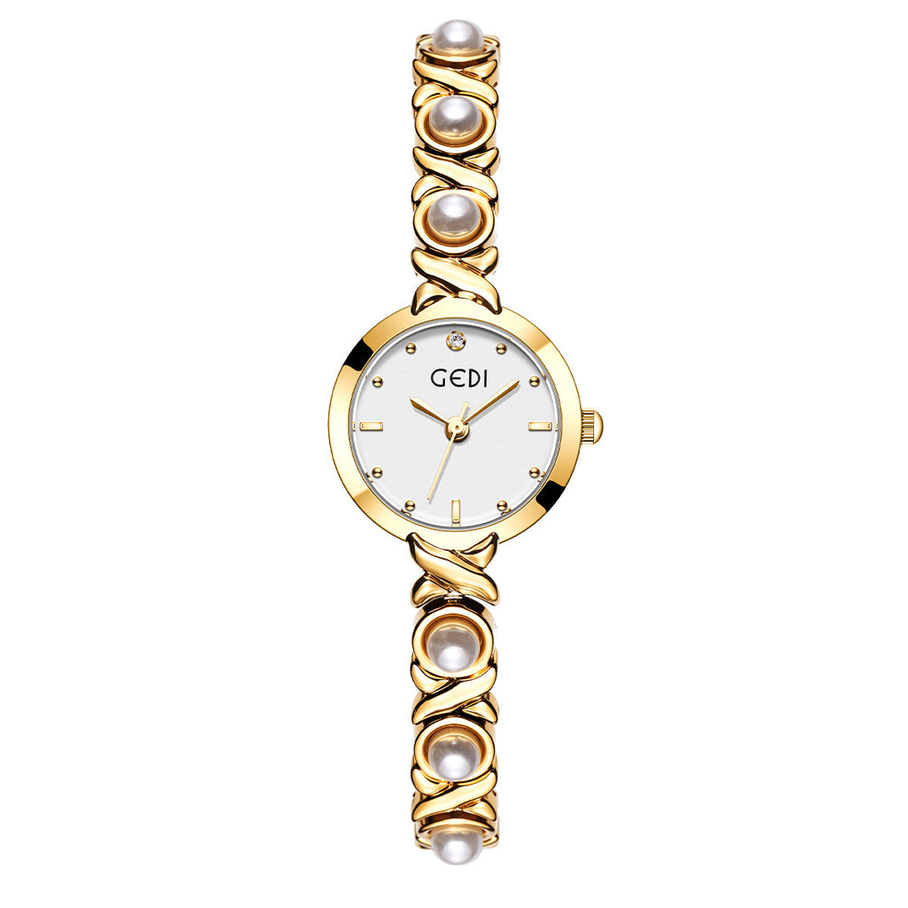 Women's Petite Rhinestone Pearl Bracelet Quartz Watch