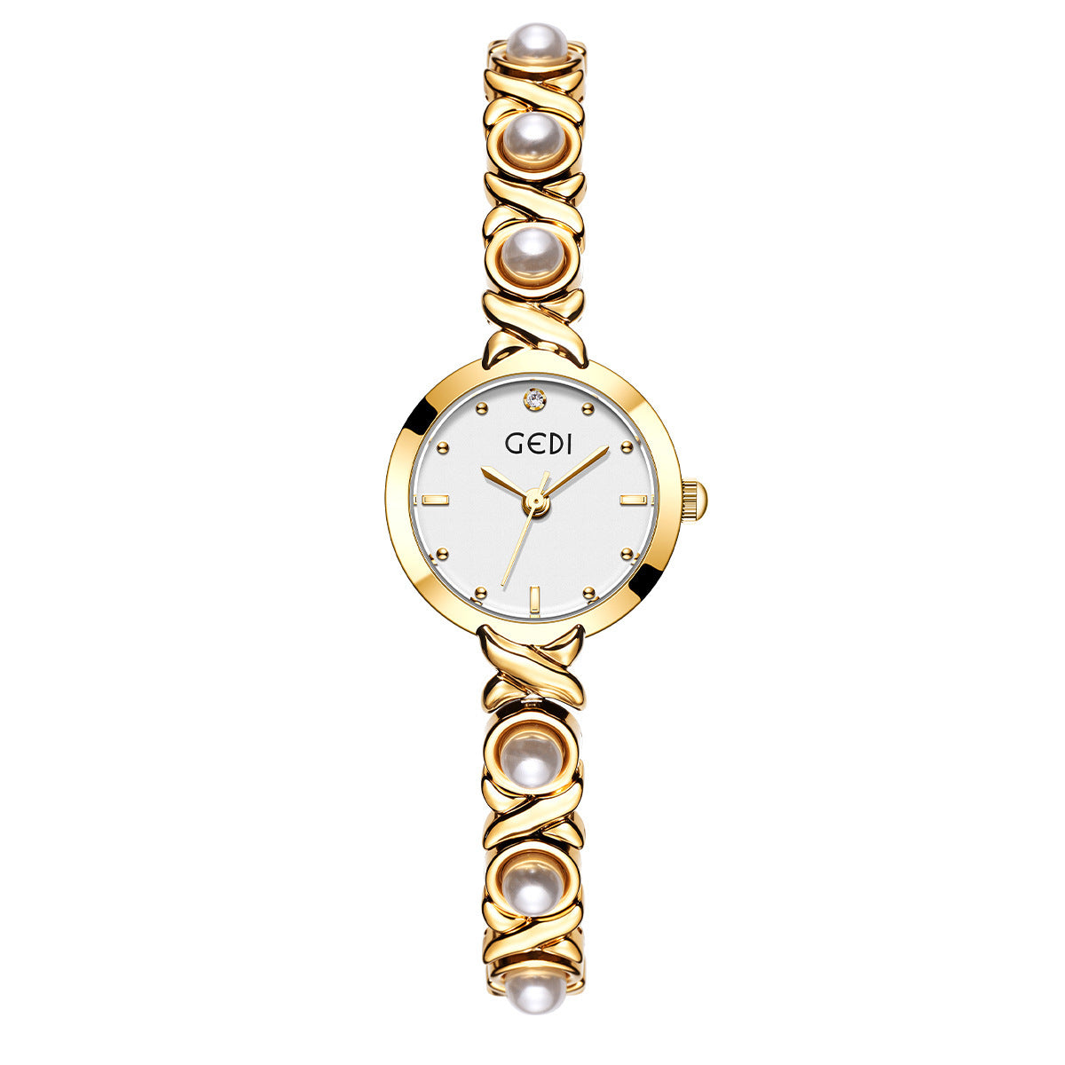 Women's Petite Rhinestone Pearl Bracelet Quartz Watch