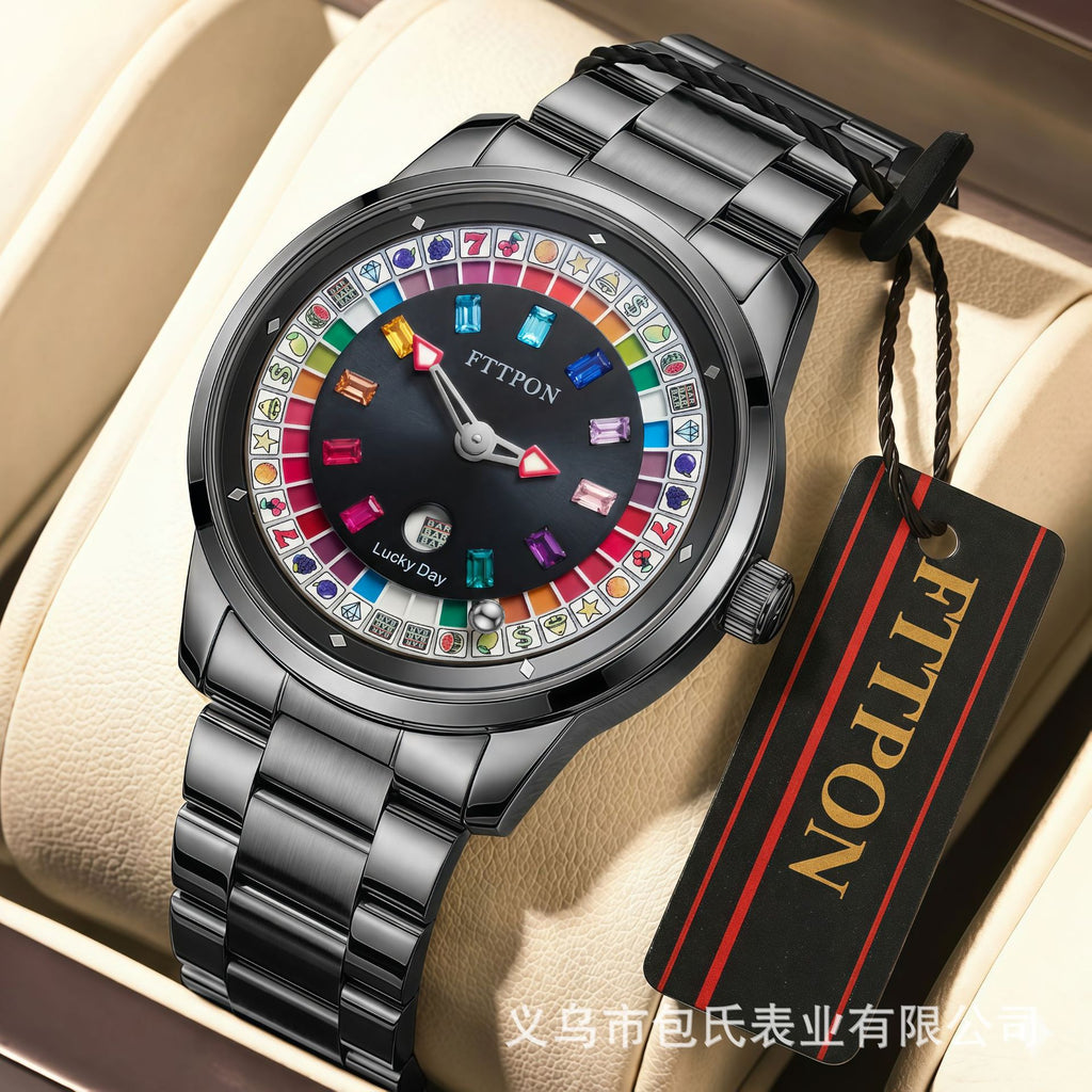 GESMART Men's Digital Roulette Wheel Quartz Watch Luminous Water Resistant Alloy Band Minimalist Fashion