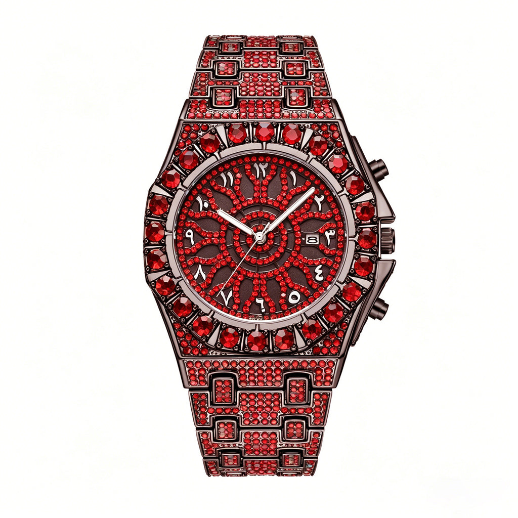 GESMART Men's Fashion Business Full Diamond Hip Hop Style Quartz Watch Luminous Calendar