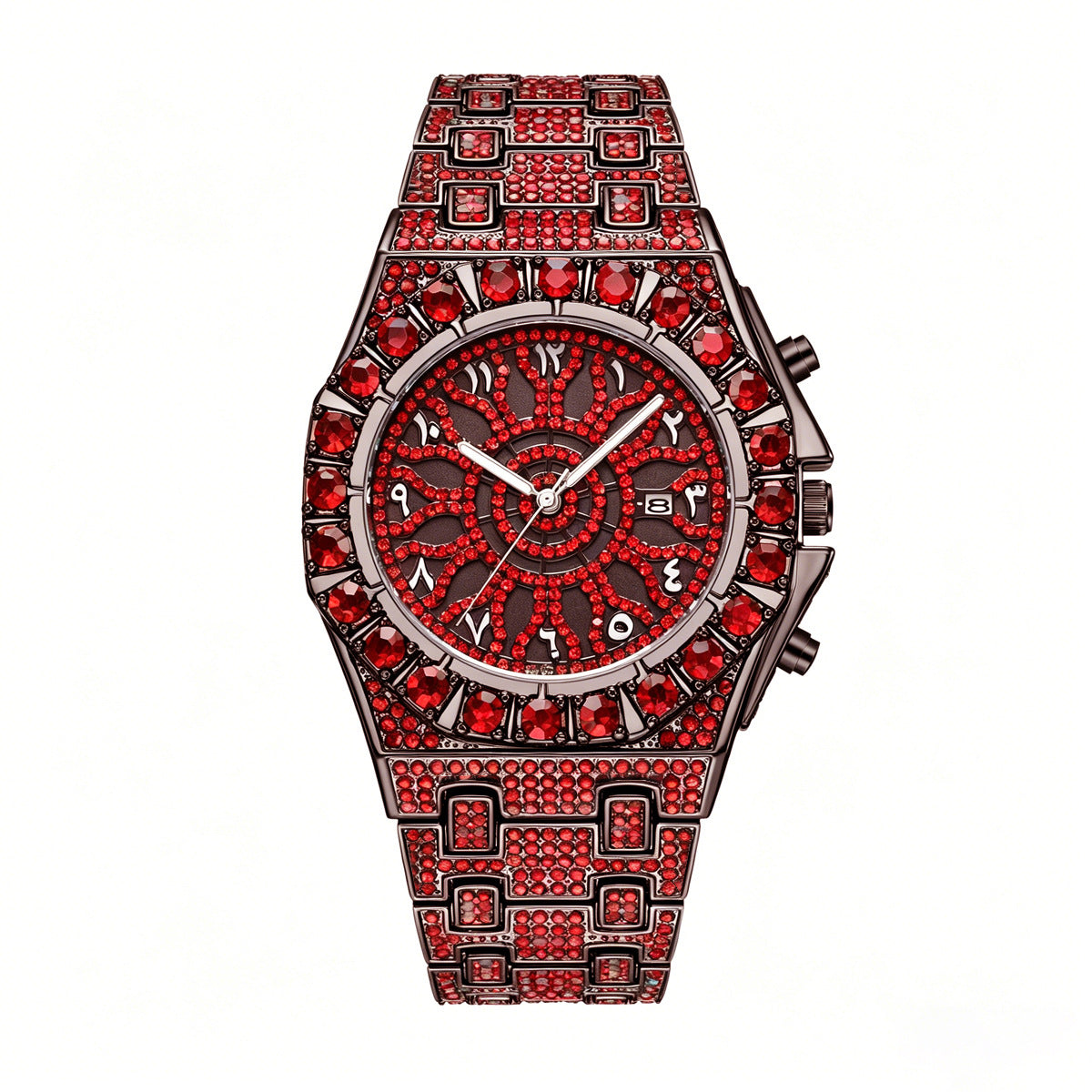GESMART Men's Fashion Business Full Diamond Hip Hop Style Quartz Watch Luminous Calendar