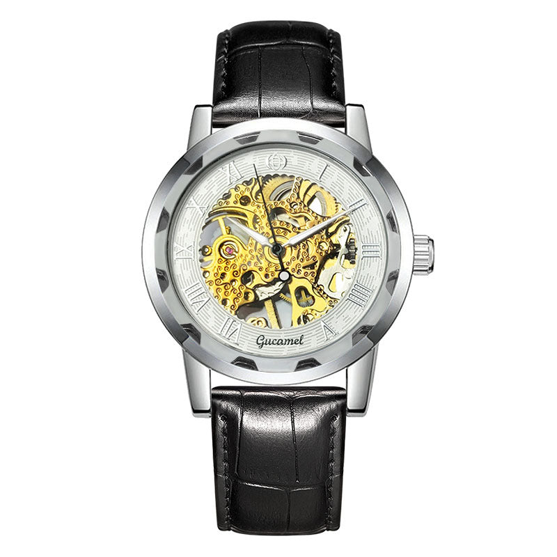 GESMART Men's Hand Winding Mechanical Skeleton Watch Exhibition Case Back Fashion