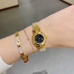 Women's Round Roman-Numeral Leather-Strap Quartz Watch