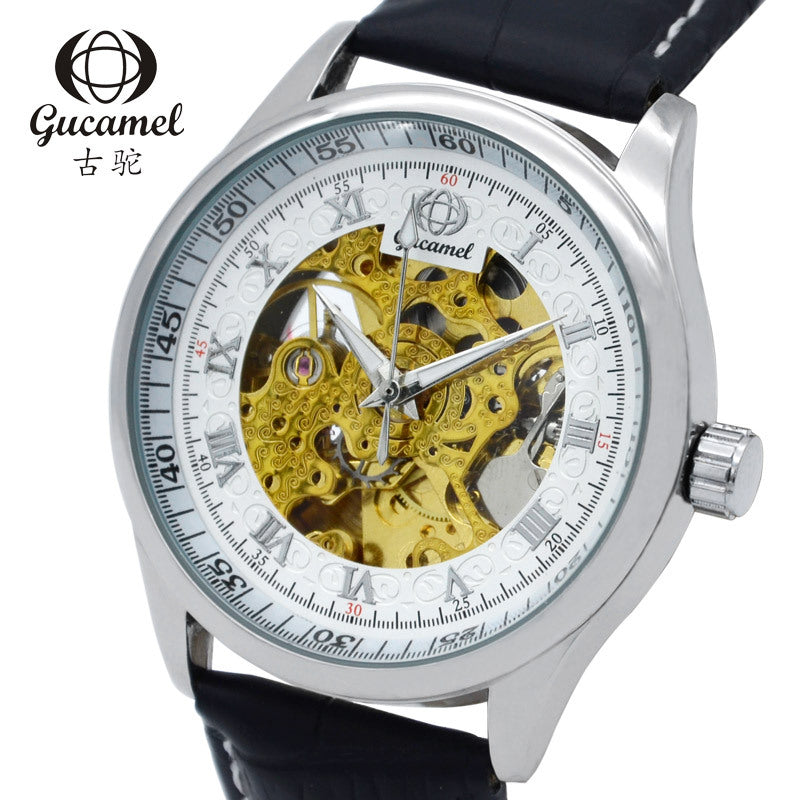 GESMART Men's Skeleton Engraved Automatic Mechanical Watch Exhibition Case Back Fashion
