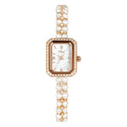 Women's Pearl Bracelet Quartz Watch, Slim Dial